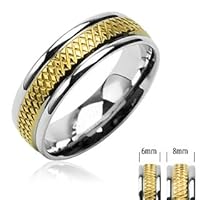 316L Surgical Stainless Steel Rings/Grooved IP Gold Center - Size:9