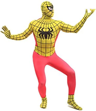 YUUWA Men's Marvel Universe Spiderman 2Nd Skin Costume Spandex Zentai Pink Yellow L
