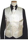 Tessori Cream With Silver Lurex Design Dress Vest/Bowtie/Necktie/Hanky Set For Suit Or Tuxedo