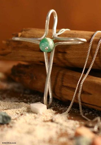 Sterling Silver and Opal Cross Necklace, 'Southern Cross'