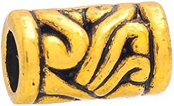 Souarts Antique Gold Color Tube Shape Pattern Engraved Spacer Beads Fit Charm Bracelet Pack of 50pcs