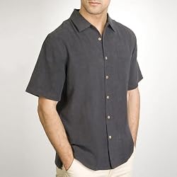 Sandals Cay Men's Pewter Gray Tonal Jacquard Silk Camp Shirt