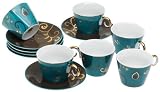 Yedi Houseware Classic Coffee and Tea Blue Saphyre Teacups and Saucers, Set of 6
