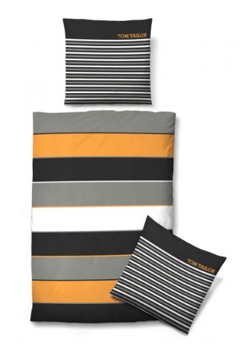 Tom Tailor 0009684-821 Feinbiber Bettwäsche Orange-Schwarz 135 x 200 cm