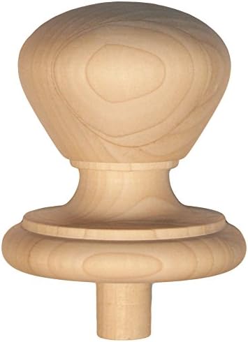Staircase Finial Newel Post Cap FN-0110, Poplar Wood (3.5" H X 3 1/4" W)