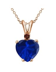 1.62 Ct Blue Created Sapphire Red Garnet 925 Rose Gold Plated Silver Pendant