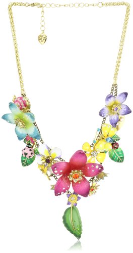 Betsey Johnson "Hawaii Luau" Multi-Flower Cluster Frontal Statement Necklace
