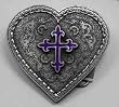 Religious Diamondcut Heart w/ Purple Cross Buckle