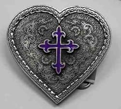 Religious Diamondcut Heart w/ Purple Cross Buckle
