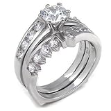 Cubic Zirconia Silver Wedding Ring Set - size 5