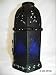 Moroccan Lantern Lamp Shade Pendant Light in Antique Black with Blue Glass