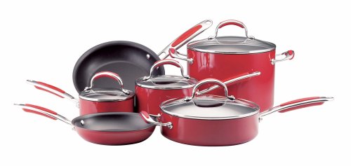 KitchenAid Gourmet Influence Hard Base 10-Piece Cookware Set, Red