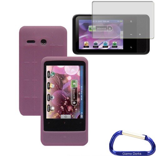 Gizmo Dorks Silicone Case Cover Pink and Screen Protector with Carabiner Key Chain for the Creative Zen Touch 