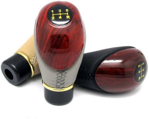 Peach Wood &amp;Pu Leather Car Manual 5-speed Motor Gear Shift Lever Gear Knob (beige)