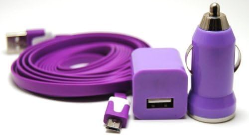 Able 3 in 1 Black 3ft Tangle Free Flat Noodle Micro USB Charging Kit fits Android Samsung Galaxy S3 Siii S4 S 4 active Galaxy Tab Reverb Note 2 Pantech HTC One LG Optimus Motorola HD Kindle (Purple)
