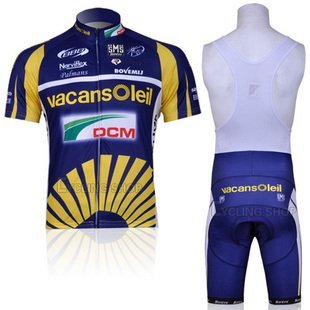 2012 Style Vacansoleil cycling jersey Set short-sleeved jersey tenacious life/Perspiration breathable (Blue, X-Large)