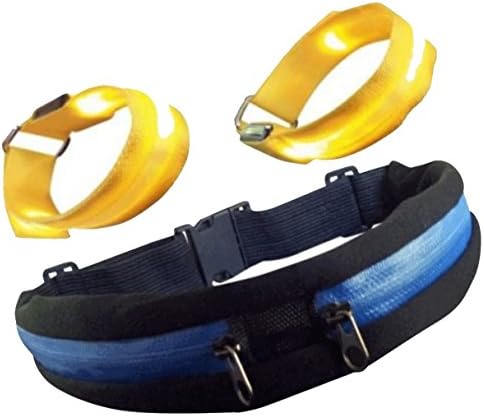 Runner Waist Pack and 2 Reflective Safety Bands. Water Resistant Expandable Pockets Hold Phone, Keys, Cards During Exercise Activities.