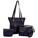 EmbassyTM Black Genuine Leather 3pc Purse Set with Crocodile Embossing