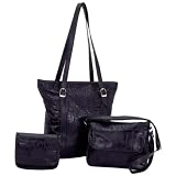 EmbassyTM Black Genuine Leather 3pc Purse Set with Crocodile Embossing