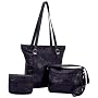 EmbassyTM Black Genuine Leather 3pc Purse Set with Crocodile Embossing