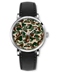SPRAWL Aanalog Fashion Series Silver Ladies Watches of Genuine Black Leather Strap,Unique Wrist Watch for Women Girls Designed with military camouflage