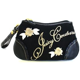 Juicy Couture Black Terry and Flower Signature Wristlet Bag