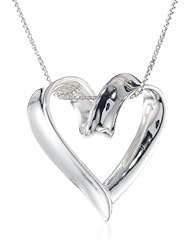 Sterling Silver Open Ribbon Heart Pendant Necklace, 18"