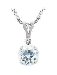 0.77 Ct Round Natural Sky Blue Aquamarine 14K White Gold Pendant