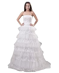 A-line Strapless Tulle Floor Length Tiered Lace Dropped   Waistline  Dress