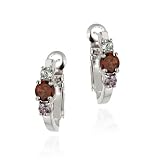 Sterling Silver Genuine Amethyst, Blue Topaz and Garnet Three Stone Hoop Earrings
