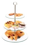 Toughened glass cake stand, 3 tier with brushed stainless steel stand.