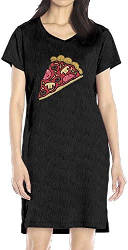 Cartoon Delicious Mushroom Cheese Pizza Women's Casual T Shirt Dress Large Black