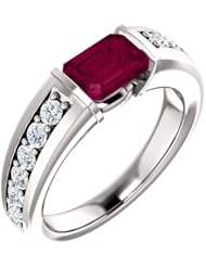 14K White Gold 7.00x5.00mm Emerald Cut Rhodolite Garnet and Diamond Ring -- LIFETIME WARRANTY