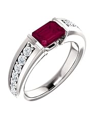 Platinum 7.00x5.00mm Emerald Cut Rhodolite Garnet and Diamond Ring -- LIFETIME WARRANTY