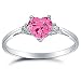 925 Sterling Silver Ring Pink CZ-Heart Shape-Band Width:2mm