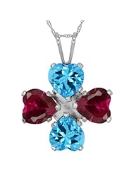 3.92 Ct Heart Shape Swiss Blue Topaz Red Created Ruby 925 Silver Pendant