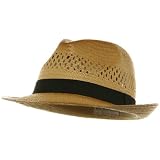Vented Straw Fedora Hat-Black Band W20S69F