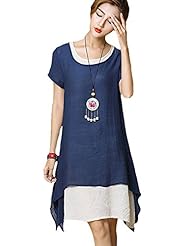 Summer Round Neck Linen Short Sleeves  Dress