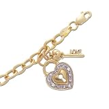 10k Yellow Gold Diamond Heart Shaped Lock and Key Bracelet (.08 cttw, M-N Color, I2 Clarity), 7.5"