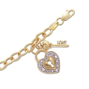 10k Yellow Gold Diamond Heart-Shaped Lock and Key Bracelet (.08 cttw, M-N... by