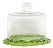 Hand Woven Kiwi Green Painted Willow Base with Round Glass Truffle Dome 6 1/2"D x 6 1/4"H Set / 2
