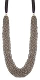 ZAD Braided Luster Black/Hematite Seed Bead Thick Necklace on LONG 28 Black Ribbon Necklace ~ Great Necklace for Layering!