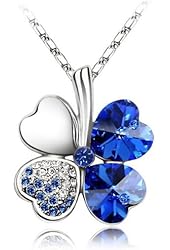 Merdia Four Leaf Clover Heart-shaped Swarovski Elements Crystal Pendant Necklace 16" + 2" Extender