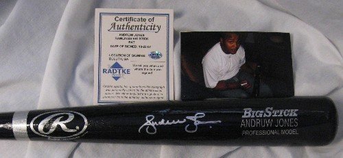 Andruw Jones Autographed/Hand Signed Rawlings Big Stick Black Baseball Bat