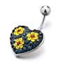 Black Heart Yellow Flower Belly Button Ring Navel Piercing Body Jewelry
