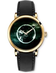 SPRAWL Aanalog Fashion Series Gold Ladies Watches of Genuine Black Leather Strap,Unique Wrist Watch for Women Girls Designed with Universe