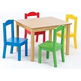Tot Tutors Kids' Table and 4-Chair Set, Primary Wood