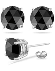 3.11 Cts 7.54-7.43x3.44 mm & 7.42-7.34x3.46 mm AAA Round Rose Cut Stud Earrings in 18K White Gold {DIAMOND APPRAISAL INCLUDED}