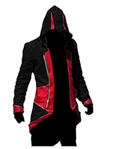 Assassins Creed Cosplay Costume Hoodie/Jacket/Coat,Black Red Men X-Large