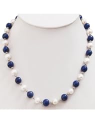 Single Row Natural Fresh Water Pearl & Lapislazuli Beaded Designer Necklace